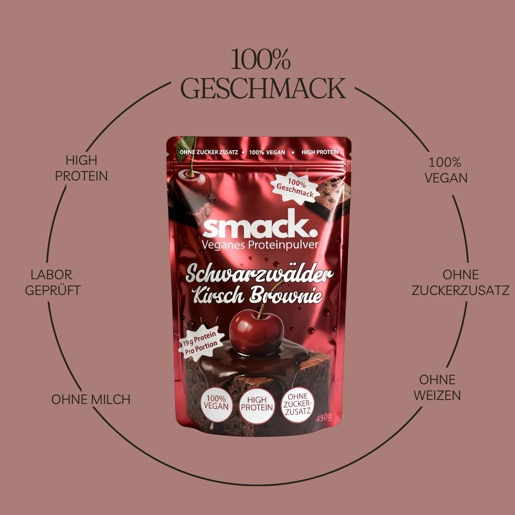 smack. Veganes Proteinpulver Schwarzwälder Kirsch Brownie 450 Gramm