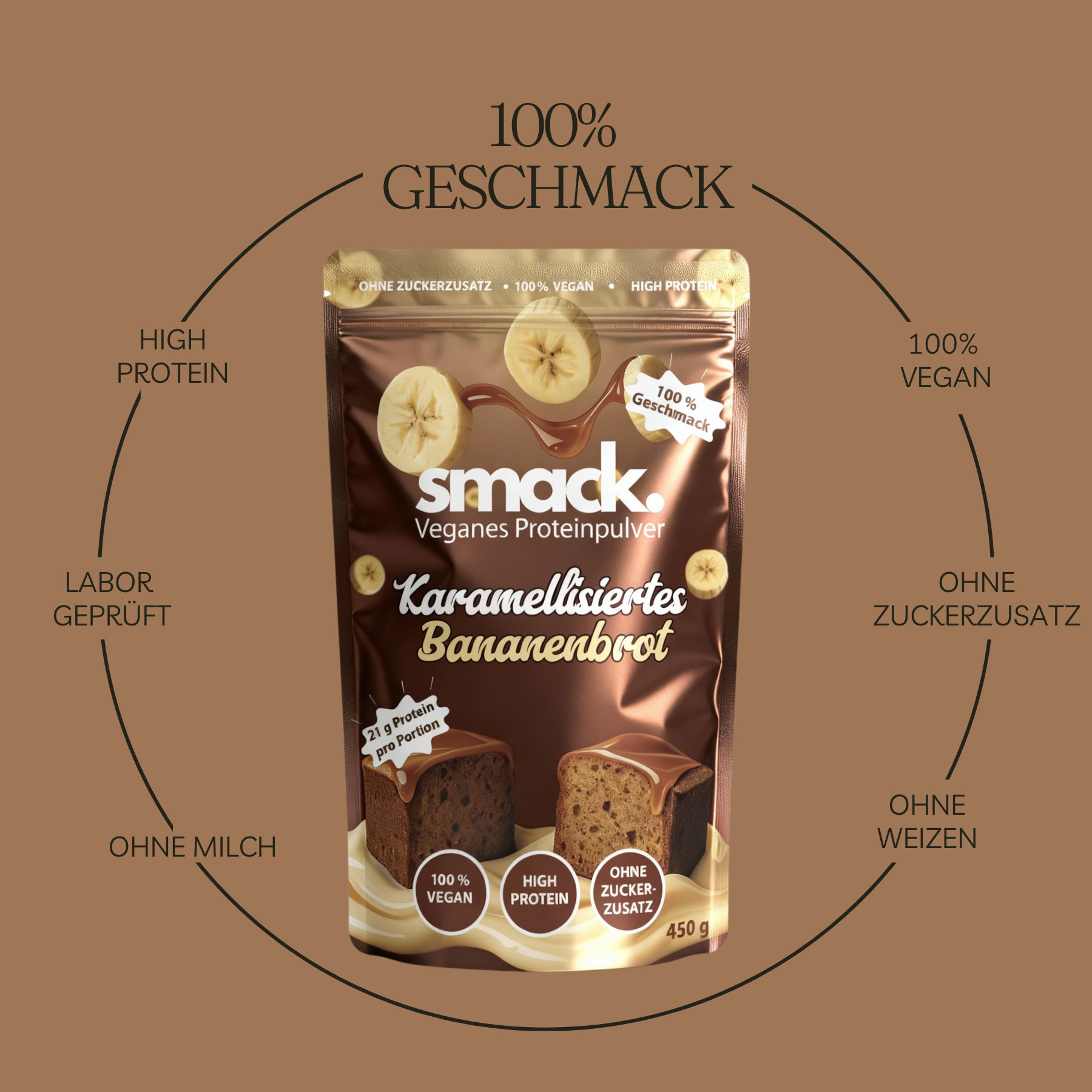 smack. Veganes Proteinpulver Karamellisiertes Bananenbrot 450 Gramm