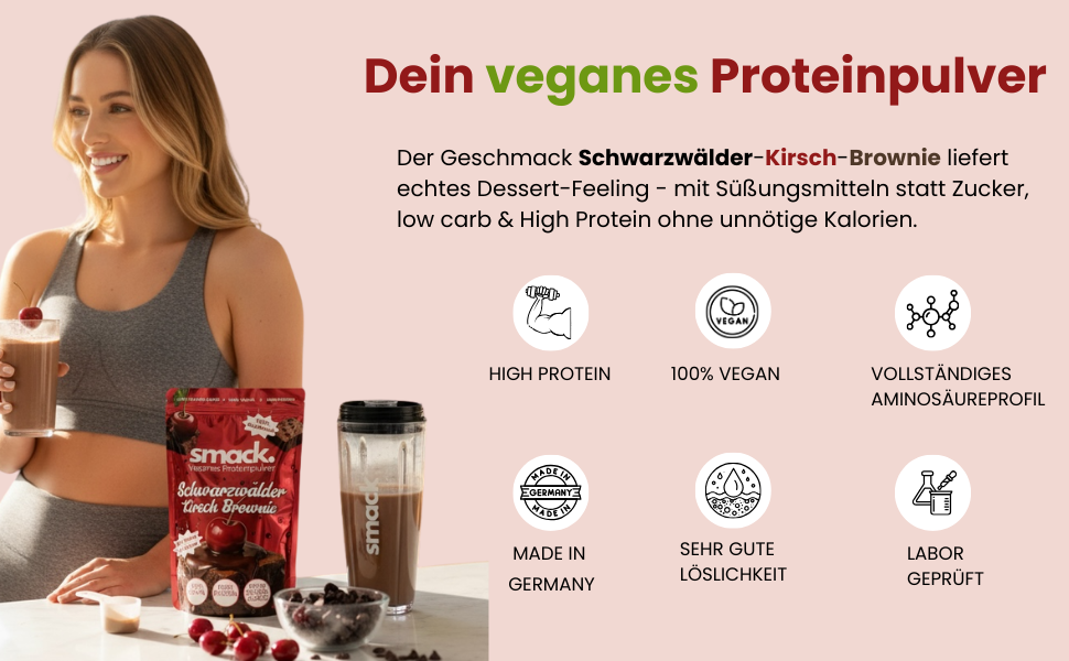 smack. Veganes Proteinpulver Schwarzwälder Kirsch Brownie 450 Gramm