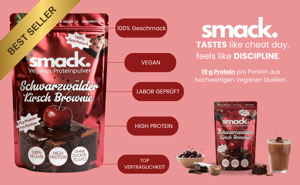 smack. Veganes Proteinpulver Schwarzwälder Kirsch Brownie 450 Gramm