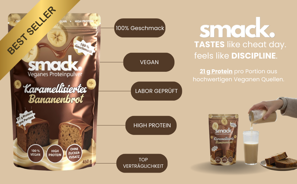 smack. Veganes Proteinpulver Karamellisiertes Bananenbrot 450 Gramm