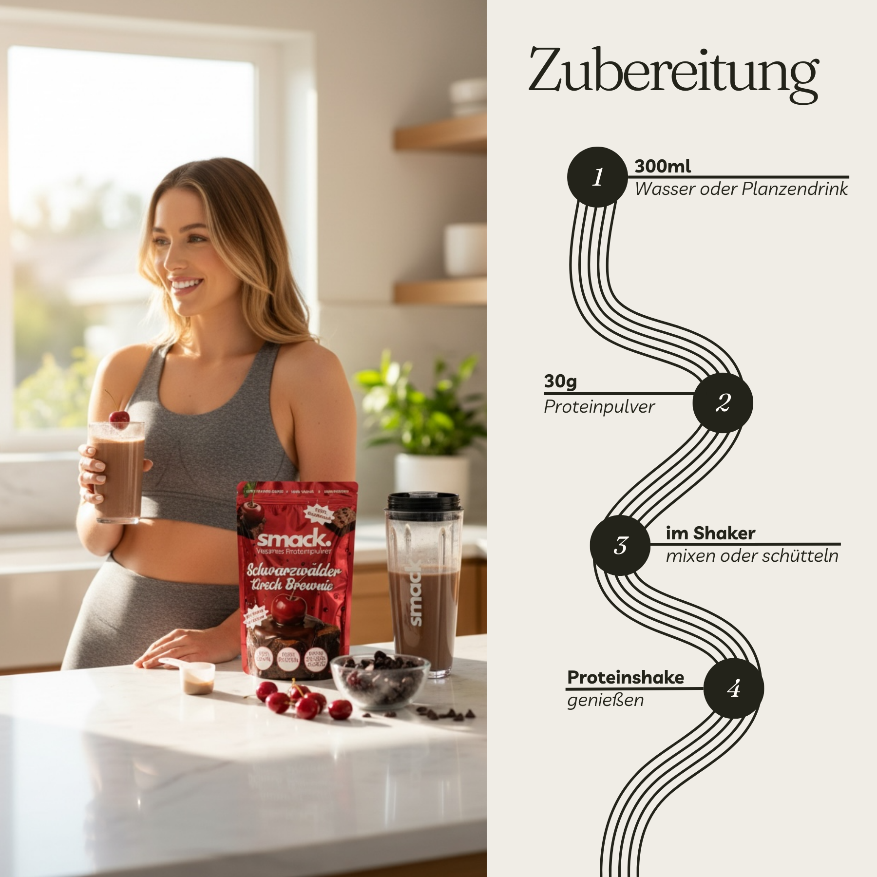 smack. Veganes Proteinpulver Schwarzwälder Kirsch Brownie 450 Gramm