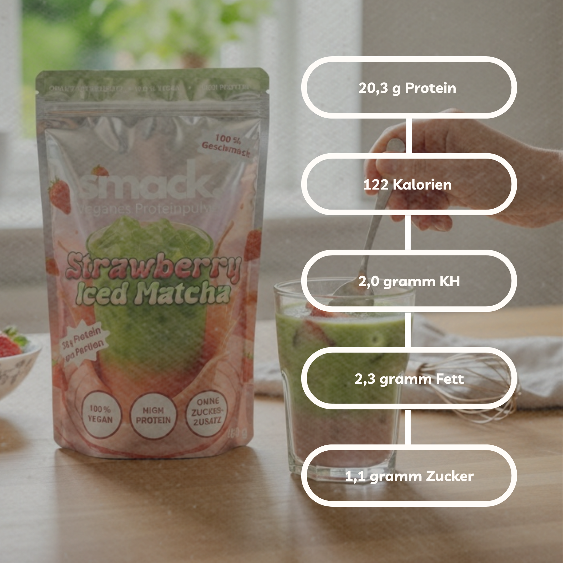 smack. Veganes Proteinpulver Strawberry Iced Matcha 450 Gramm