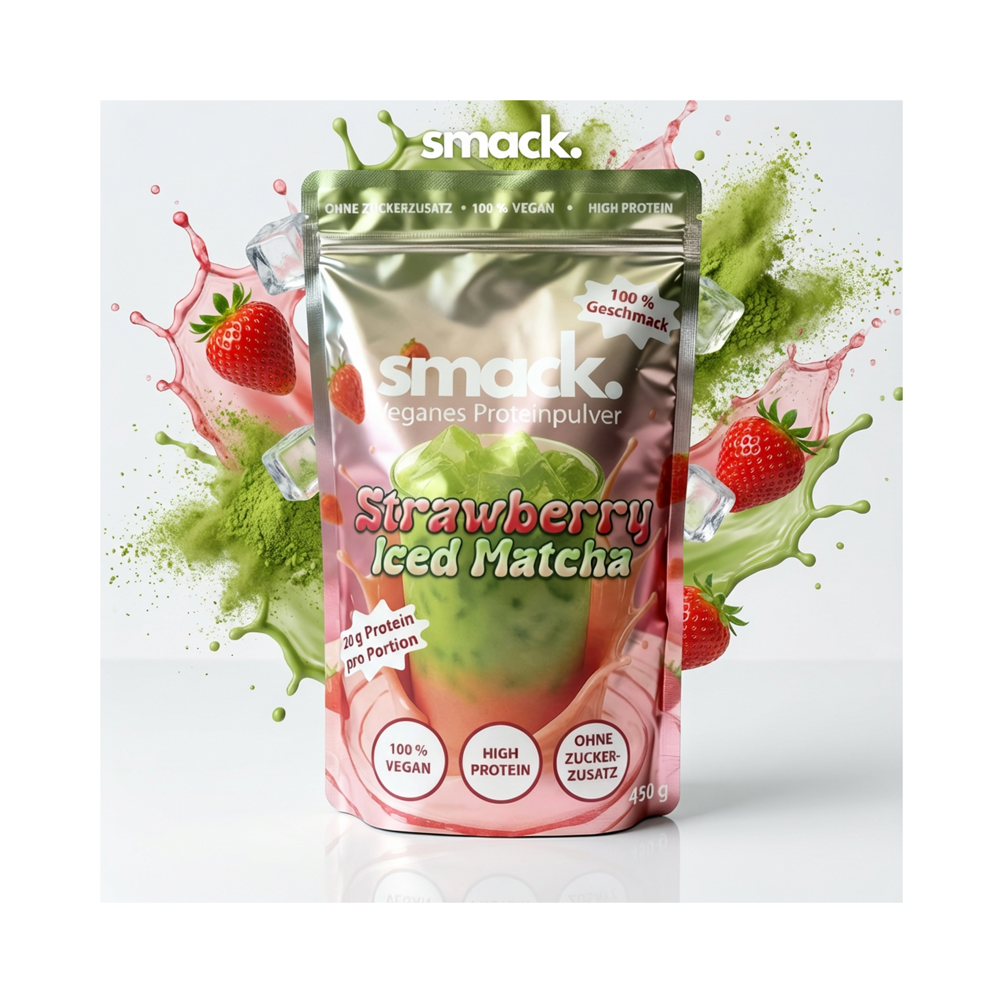 smack. Veganes Proteinpulver Strawberry Iced Matcha 450 Gramm